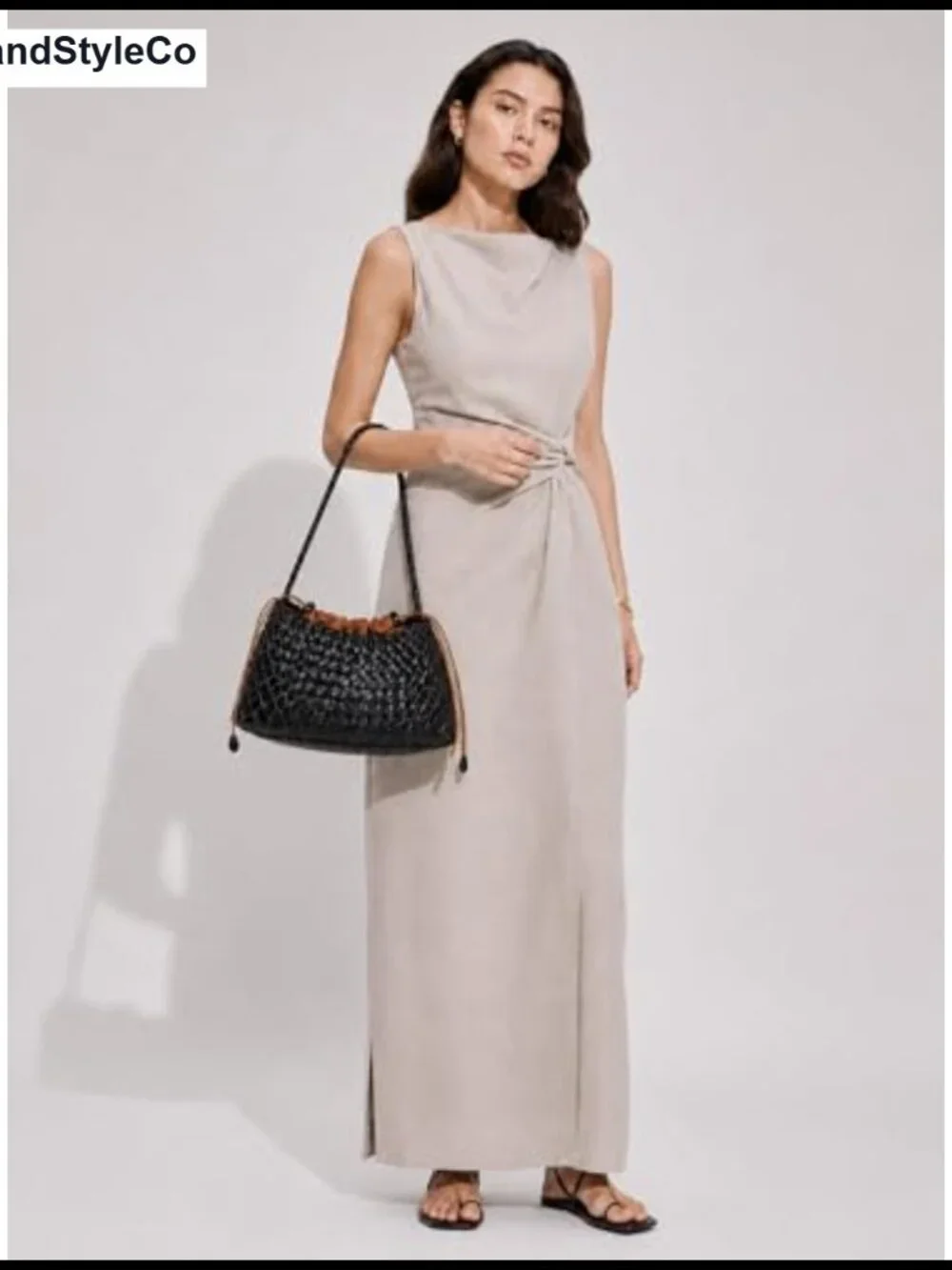 Woven Vegan Leather Shoulder Hobo Handbag with Drawstring Closure